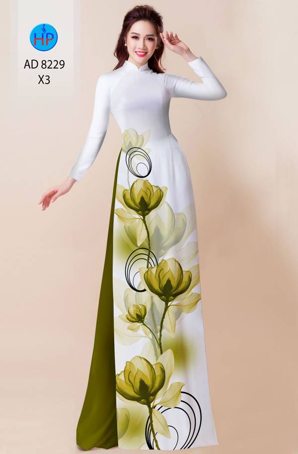 Vải Áo Dài Hoa In 3D AD 8229 10